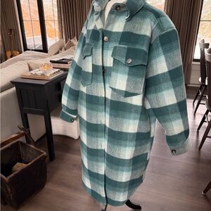Plaid Utility Jacket in Green and White